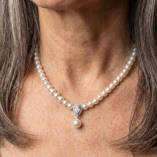 Pearl Zircon Pendant Water Drop Necklace