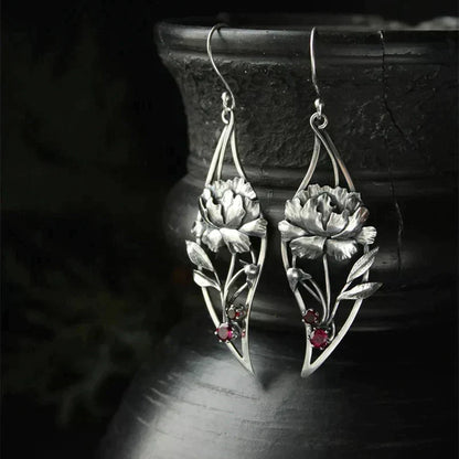 Boho Floral Earrings With Crystals In Sterling Silver