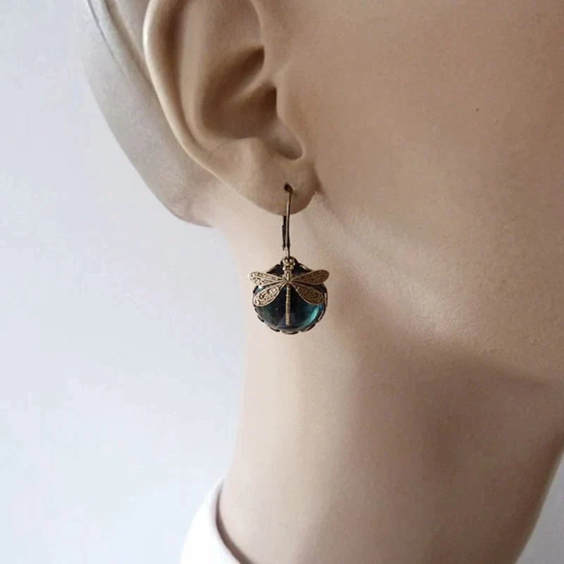 Vintage-Style Glass Dragonfly Earrings