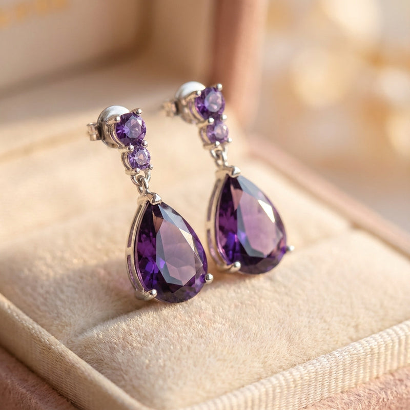 Purple Stone Waterdrop Earrings