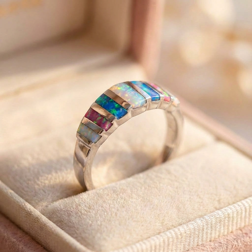 Rainbow Opal Silver Ring