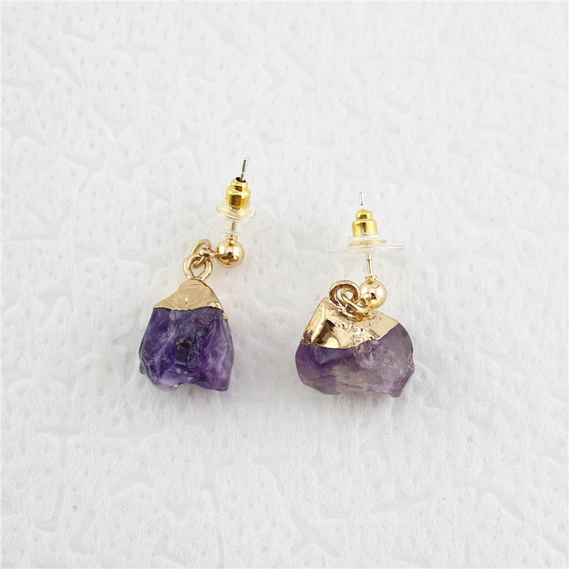 Raw Amethyst Gold Earrings