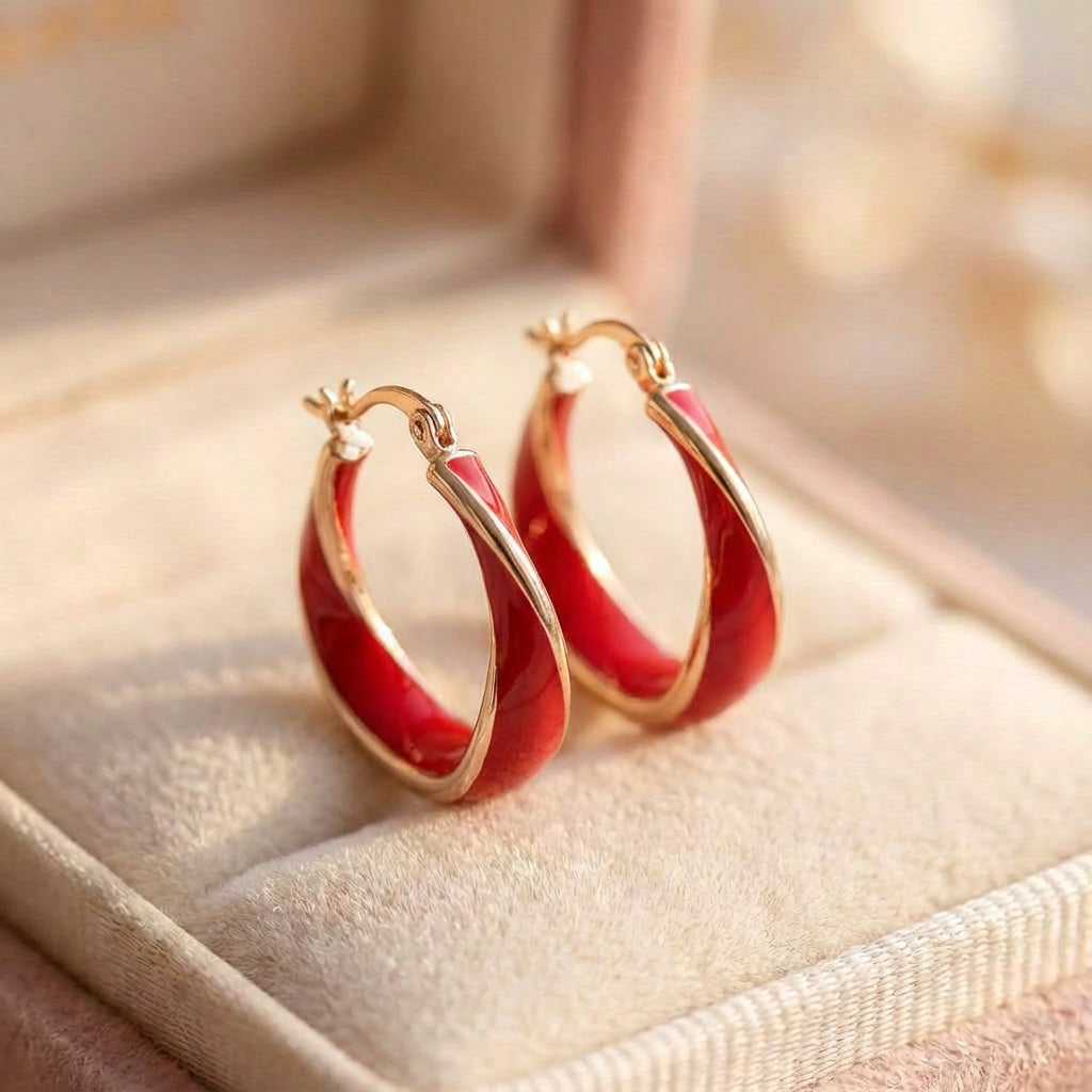 Red Hoop Rose Gold Earrings