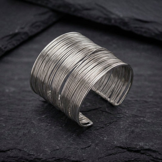 Retro Open Cuff String Silver Bracelet