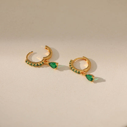 Green Zirconia Earrings In Gold