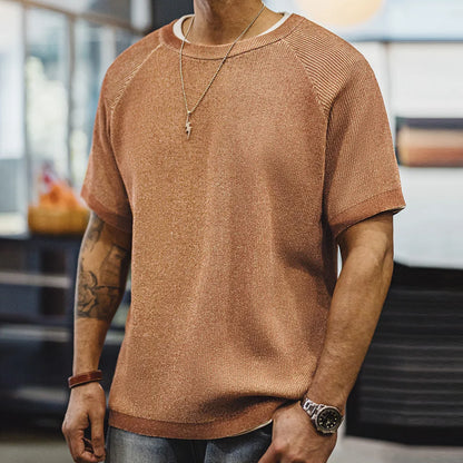 Thomas Hillas | Herren Sommer Loose Fit Rippstrick Rundhals-T-Shirt