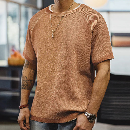 Thomas Hillas | Herren Sommer Loose Fit Rippstrick Rundhals-T-Shirt