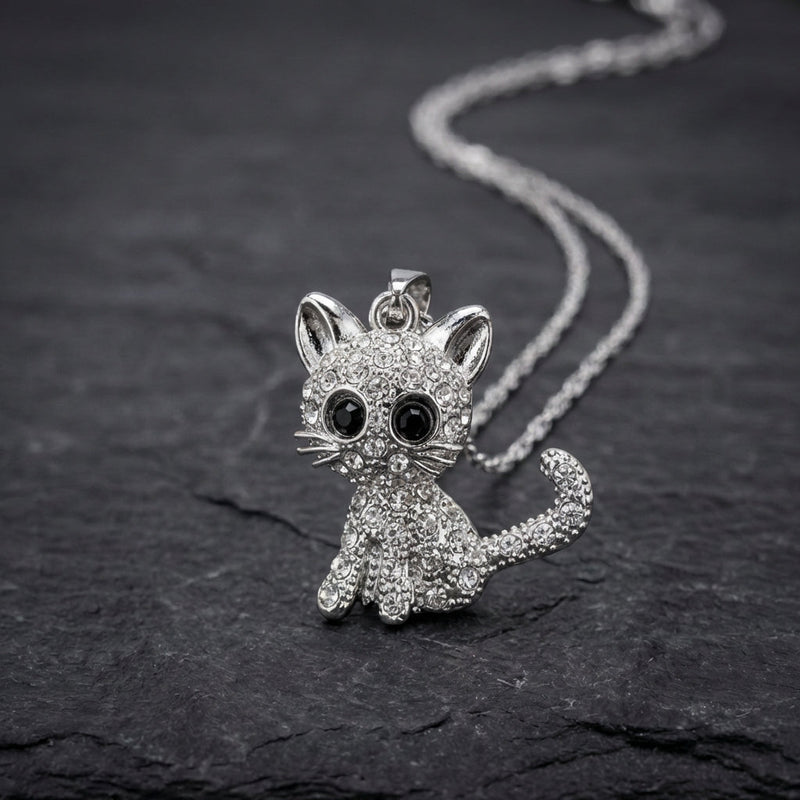 Silver Baby Kittens And Coloured Zirconia Necklace