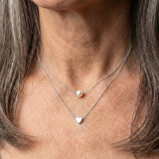 Silver Heart and Pearl Necklace