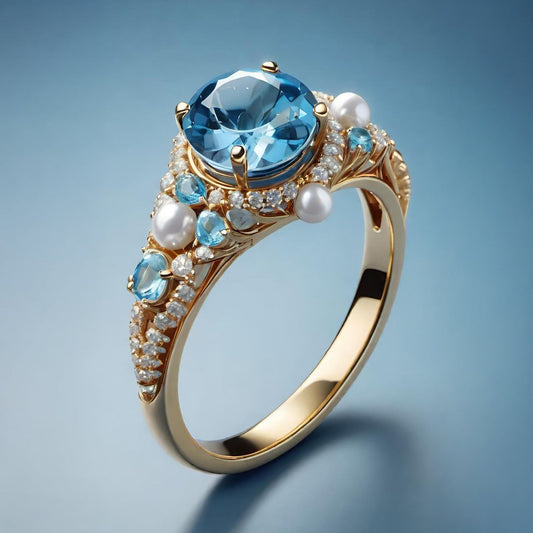 Blue Pearl Crown Ring