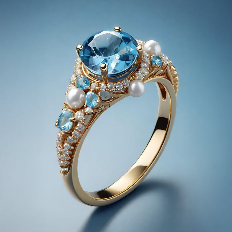 Blue Pearl Crown Ring
