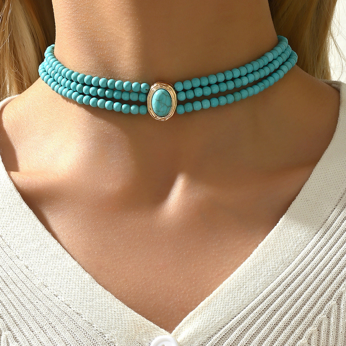 Turquoise Beaded Choker Necklace