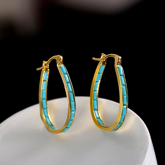 Turquoise Inlay Hoop Earrings