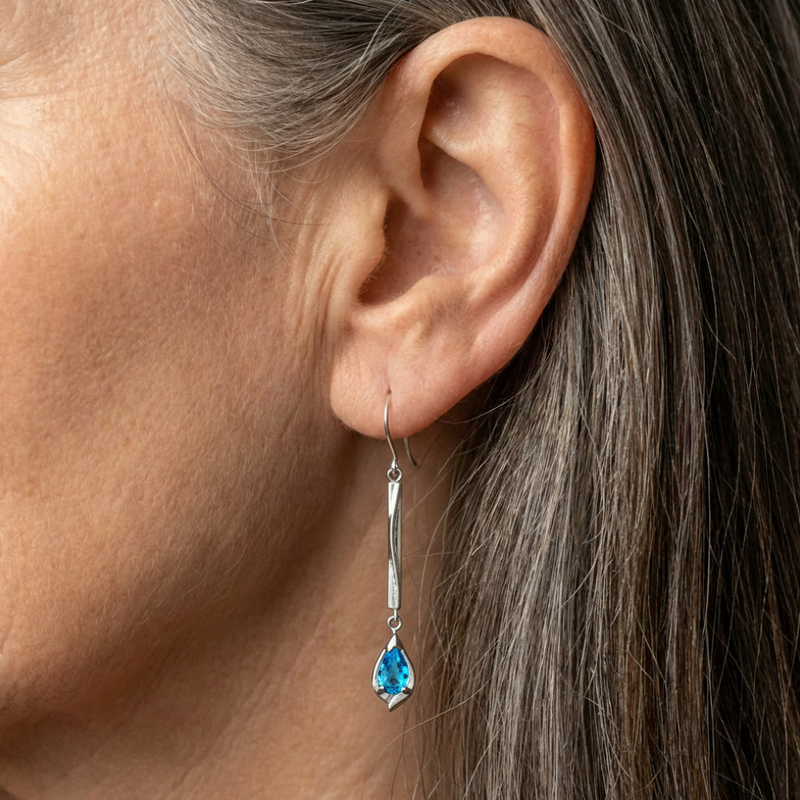 Vintage Blue Dangling Silver Earrings