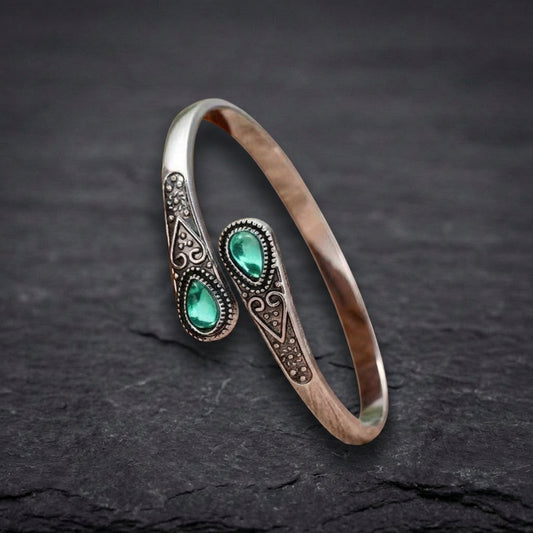 Vintage Adjustable Cuff Natural Green Stone Bracelet