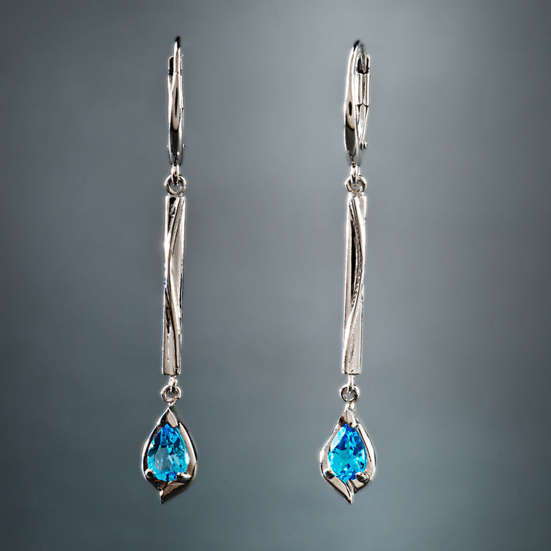 Vintage Blue Dangling Silver Earrings