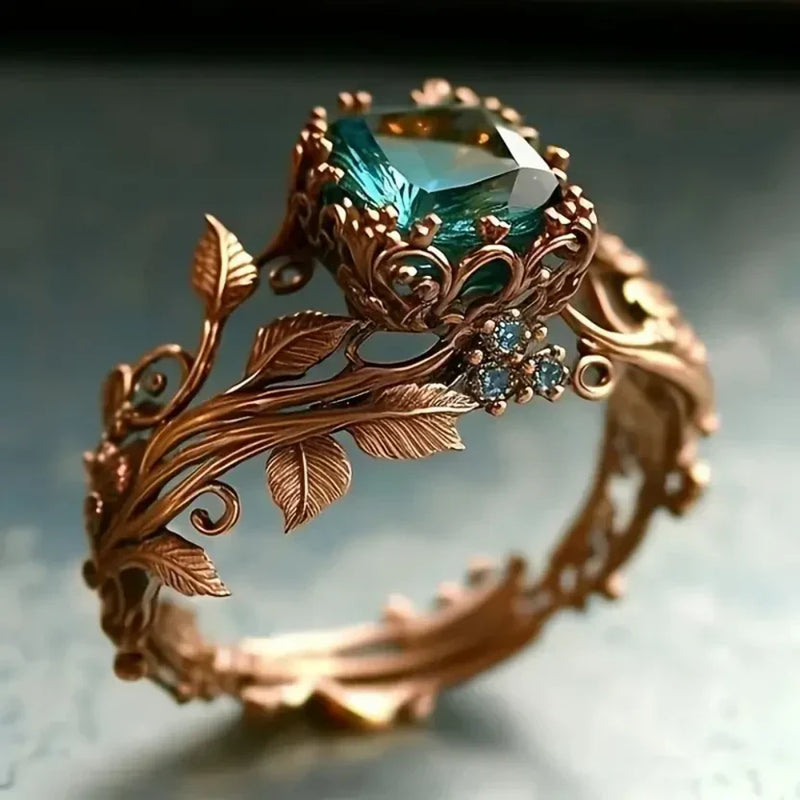 Vintage Botanical Teal Ring