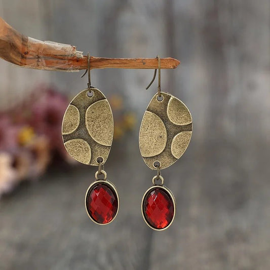 Vintage Bronze Red Stone Earrings