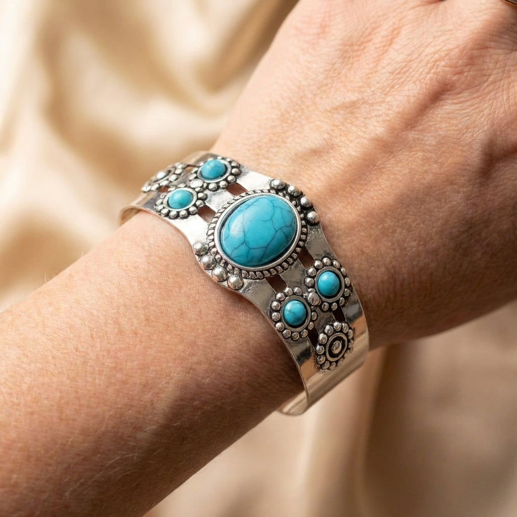 Charm Blue Stone Silver Bracelet