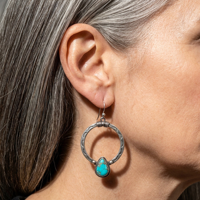 Circular Turquoise Stone Earrings