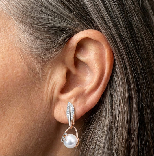 Crystal Flower Pearl Drop Earrings