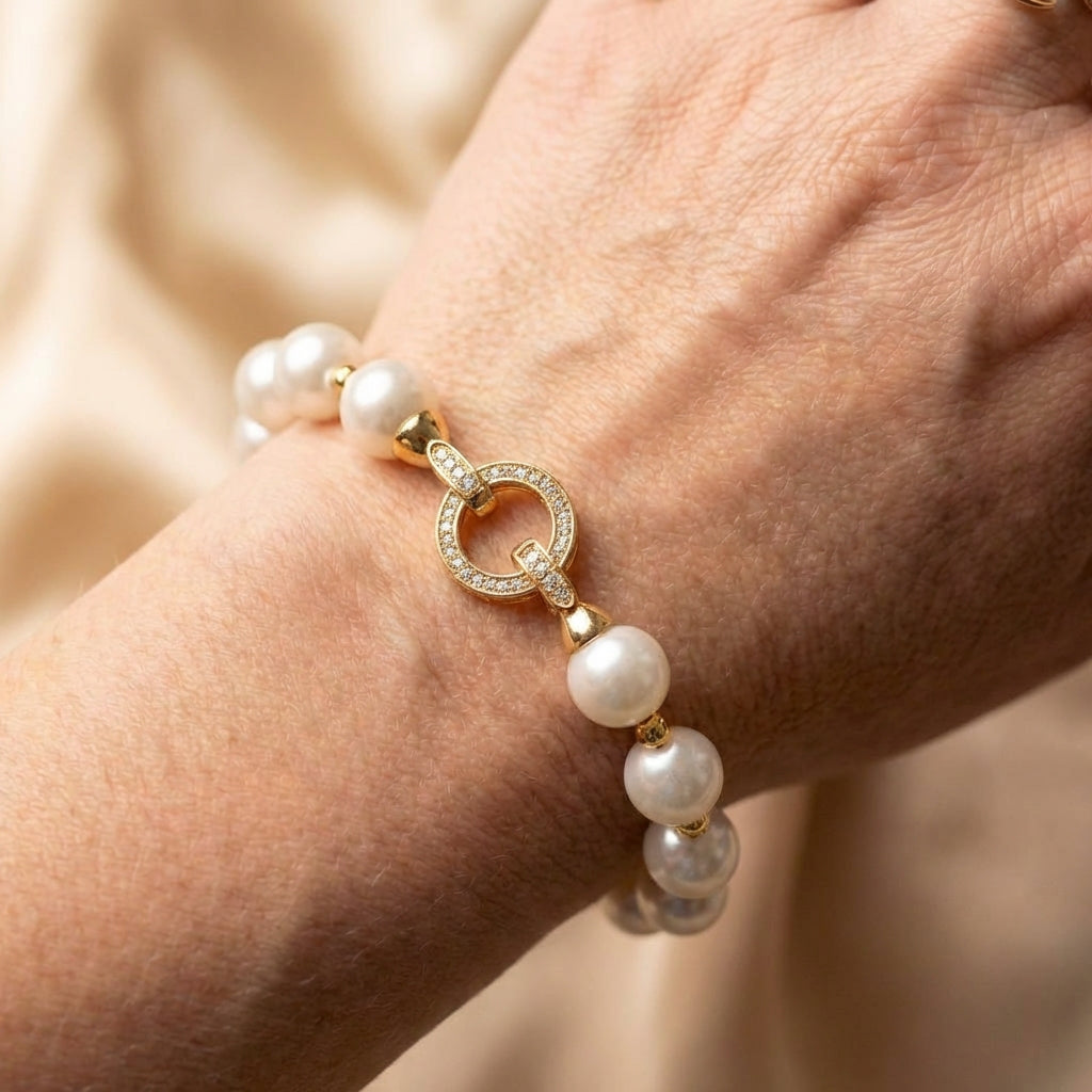 Vintage Elegant Zircon Circle Pearl Bracelet