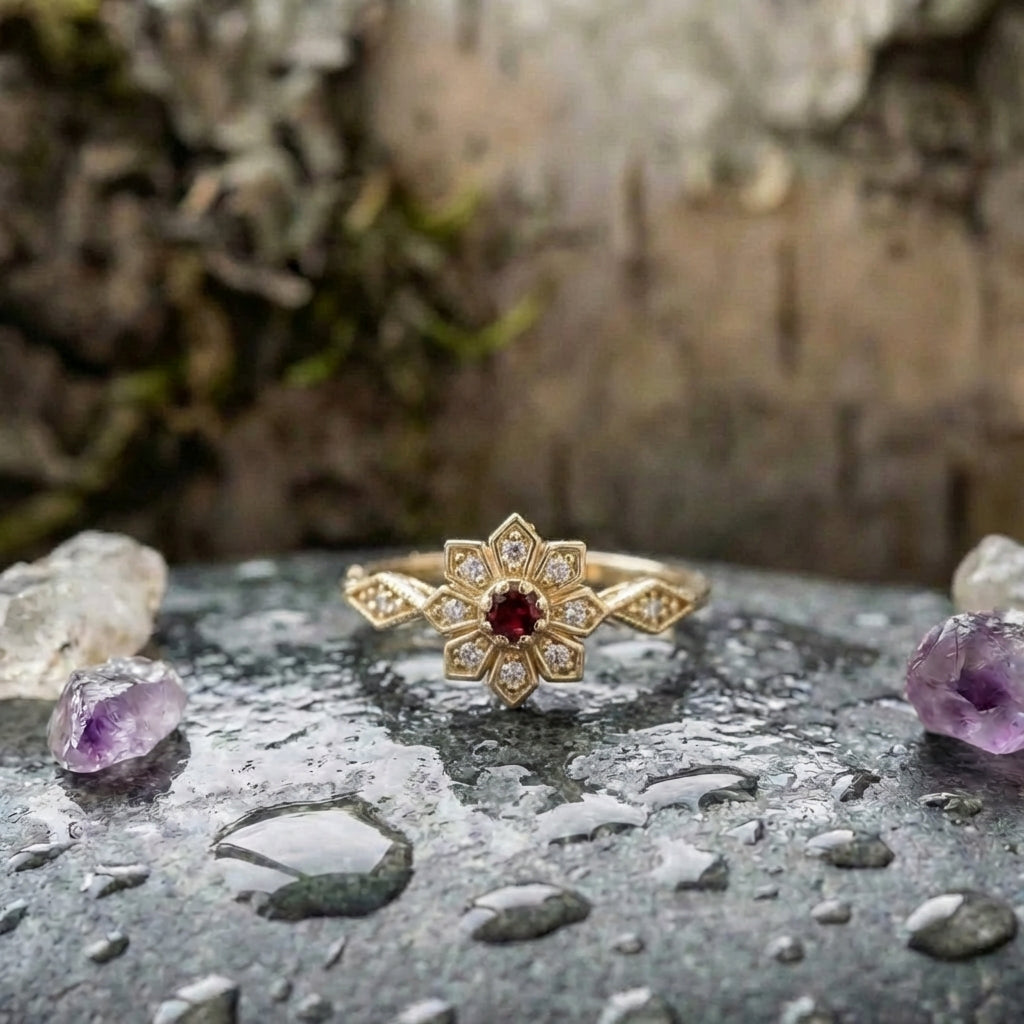 Vintage Flower Ruby Ring