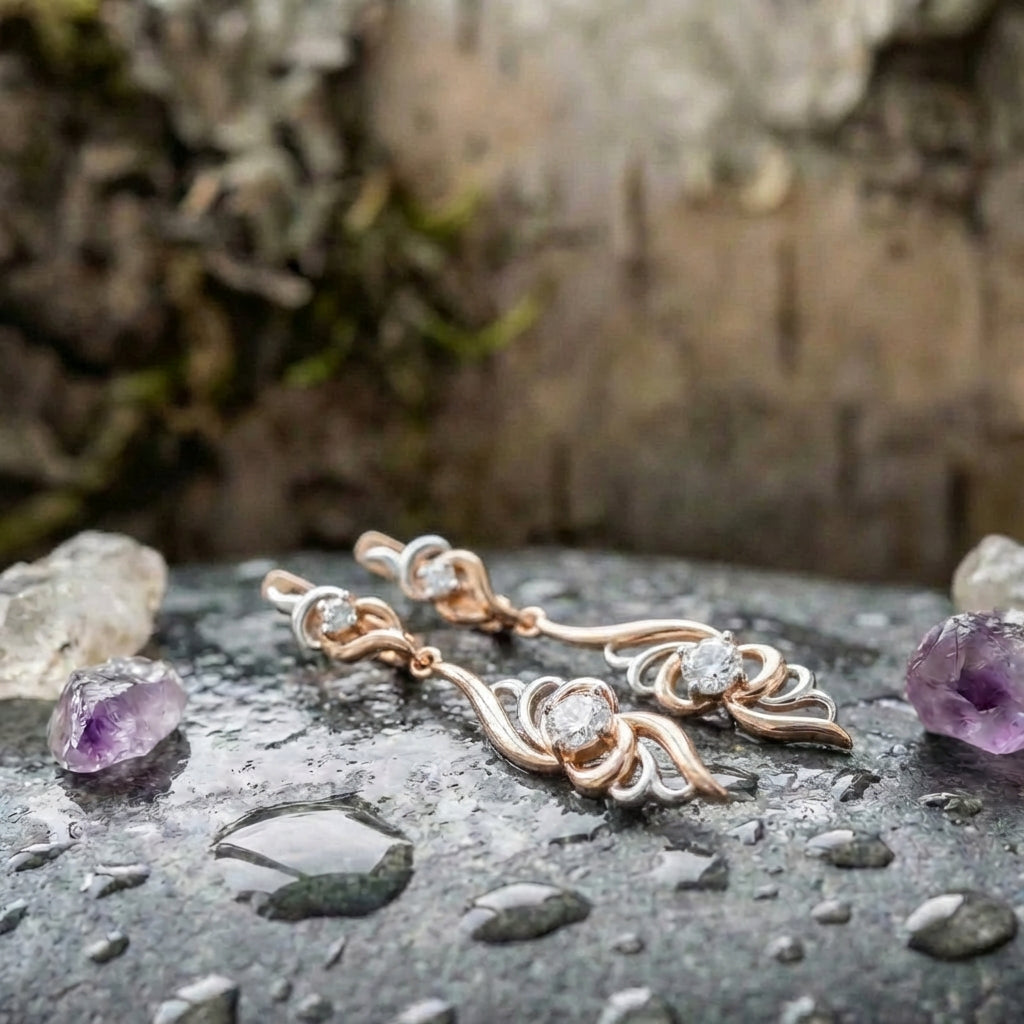 Vintage Flower Shape Drop Rose Gold Earrings