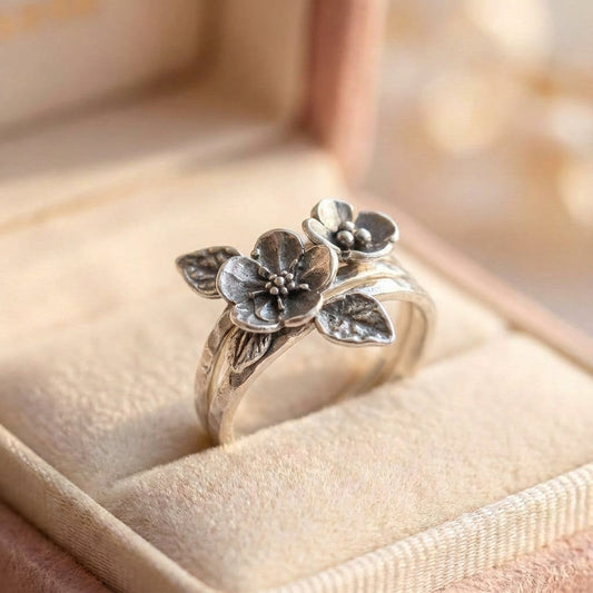 Vintage Flower Silver Layer Ring