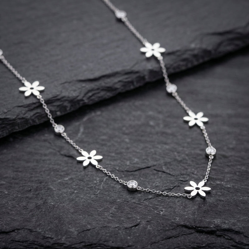 Vintage Flowers Crystal Zircon Necklace