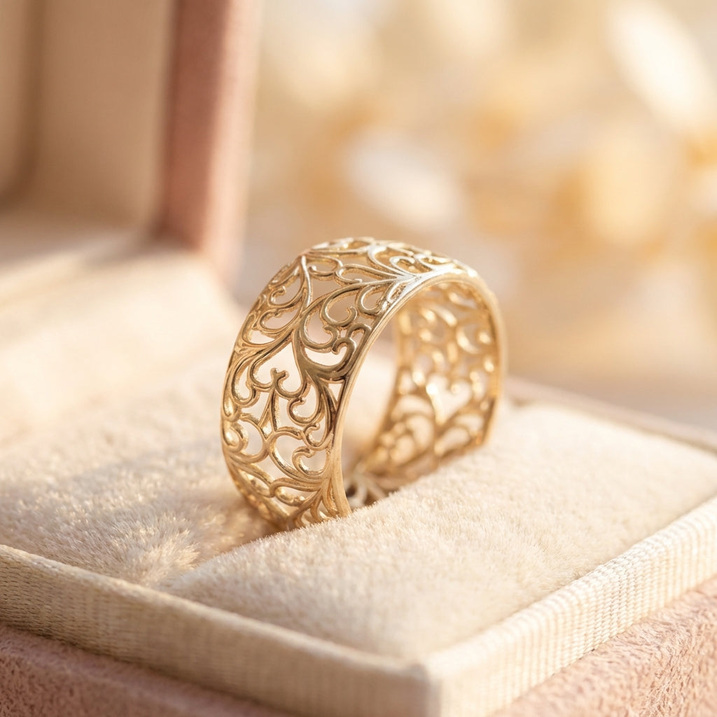 Vintage Golden Hollow Ivy Ring