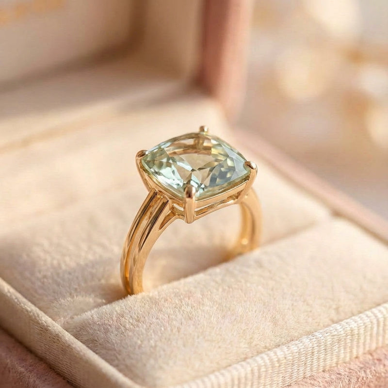 Vintage Green Cubic Glass Gold Ring