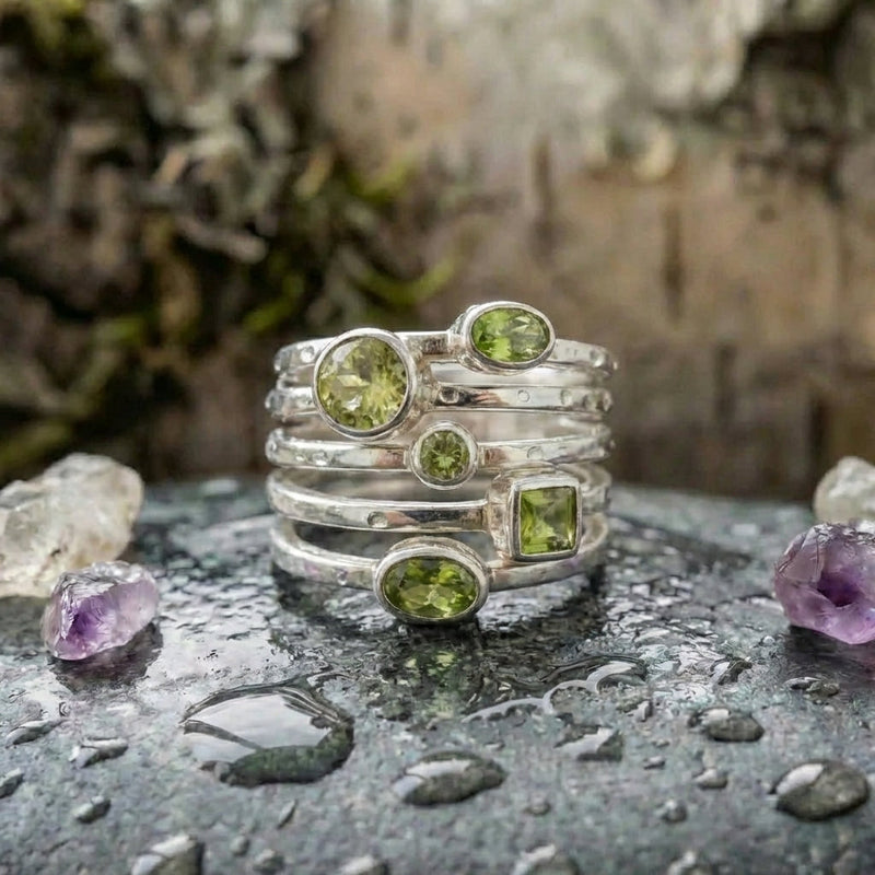 Vintage Green Glass Layered Silver Ring
