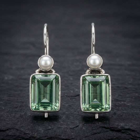 Vintage Green Stone Inlaid Pearl Earrings
