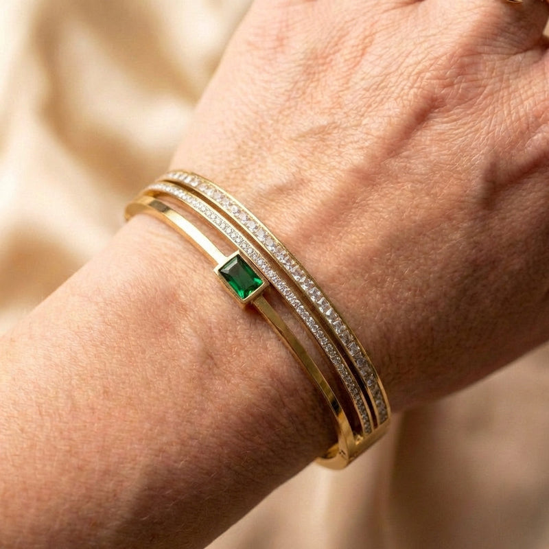 Green White Rhinestone Cuff Bracelet