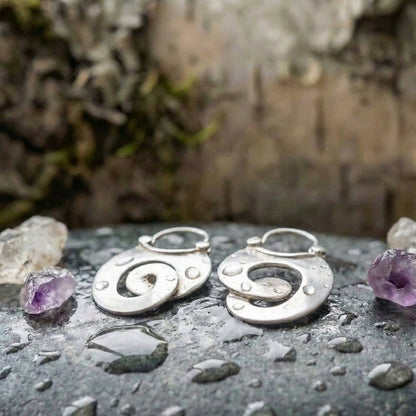 Vintage Gypsy Curl Silver Hoop Earrings