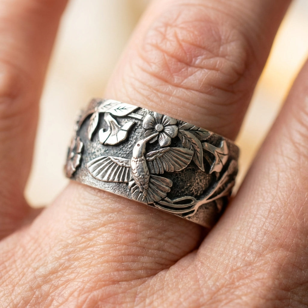 Hummingbird Flower Ring