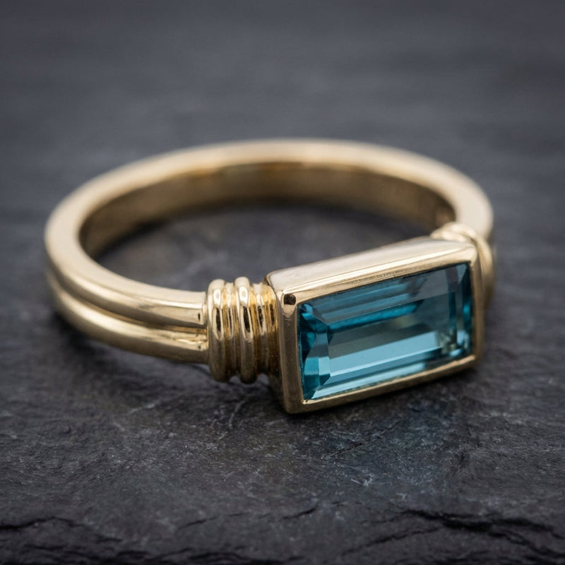 Vintage Inlaid Rectangular Blue Glass Ring