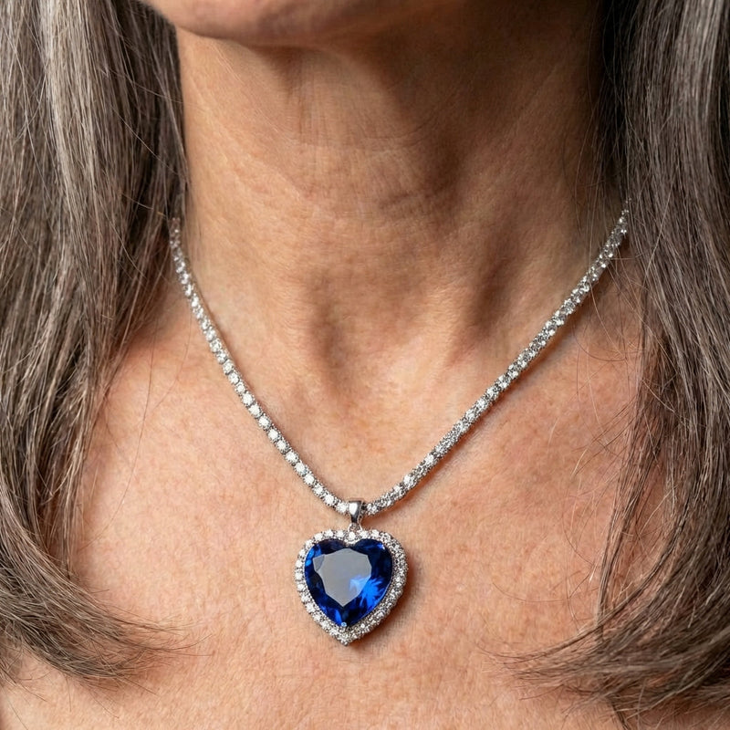 Inlaid Rhinestone Blue Stone Necklace