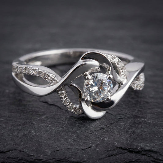 Vintage Irregular Blossom Zirconia Silver Ring