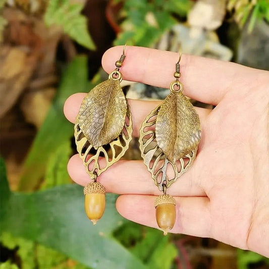 Vintage Leaf Acorn Earrings