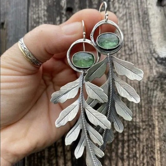 Vintage Leaf Green Stone Earrings