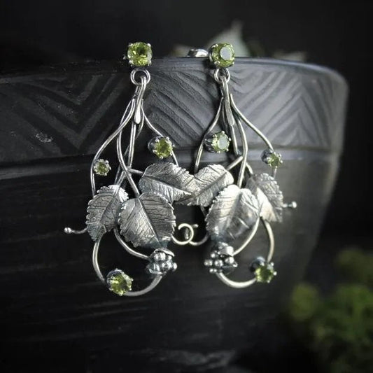 Vintage Leaf Peridot Earrings