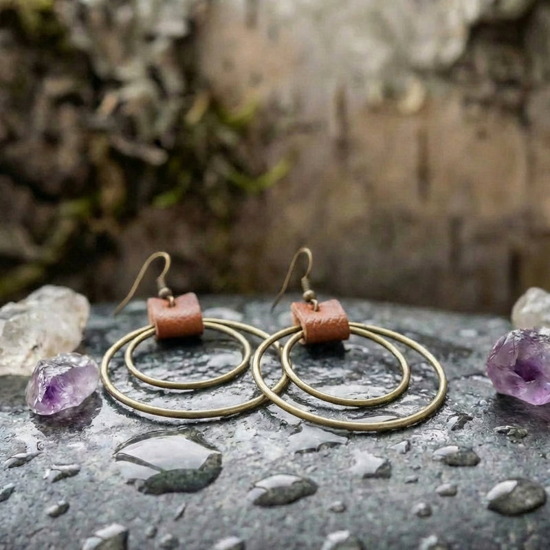 Vintage Leather Circle Earrings
