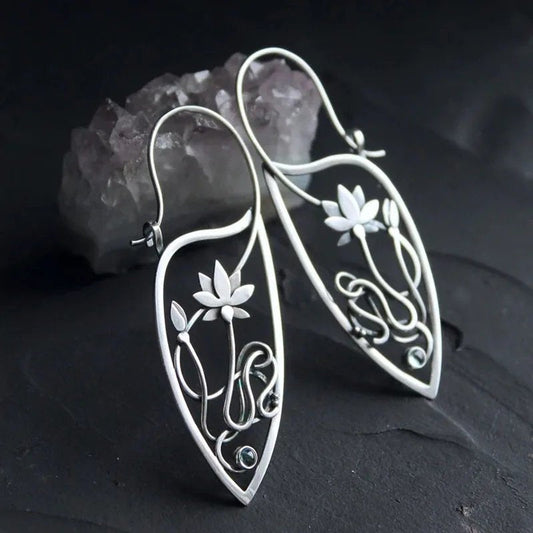 Vintage Lotus Flower Earrings