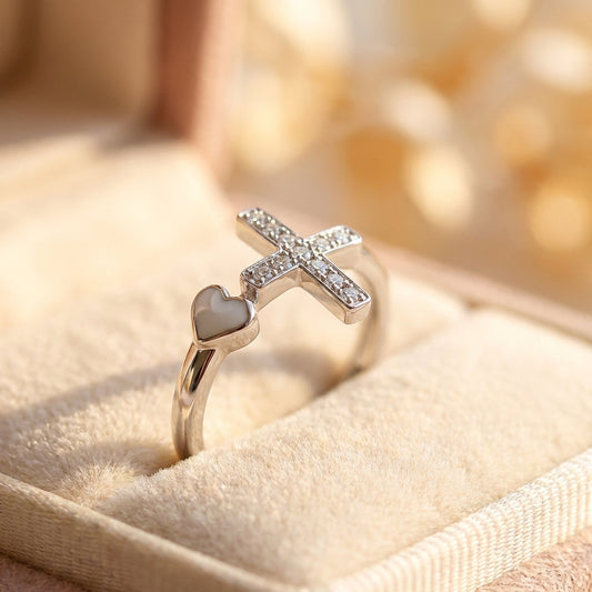 Vintage Love Cross Silver Resizable Ring