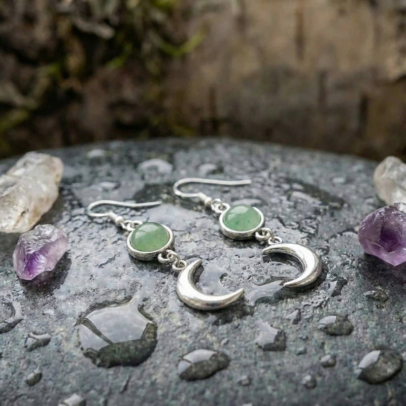Vintage Moon Green Stone Earrings