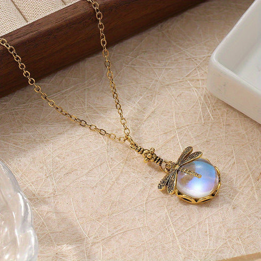 Vintage Moonstone Dragonfly Necklace