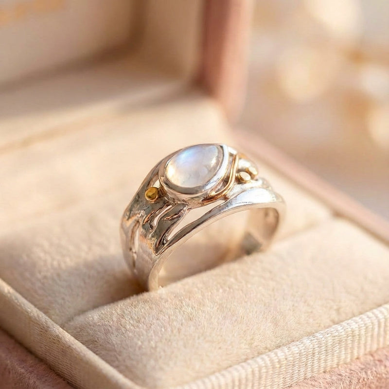 Vintage Moonstone Layered Silver Ring