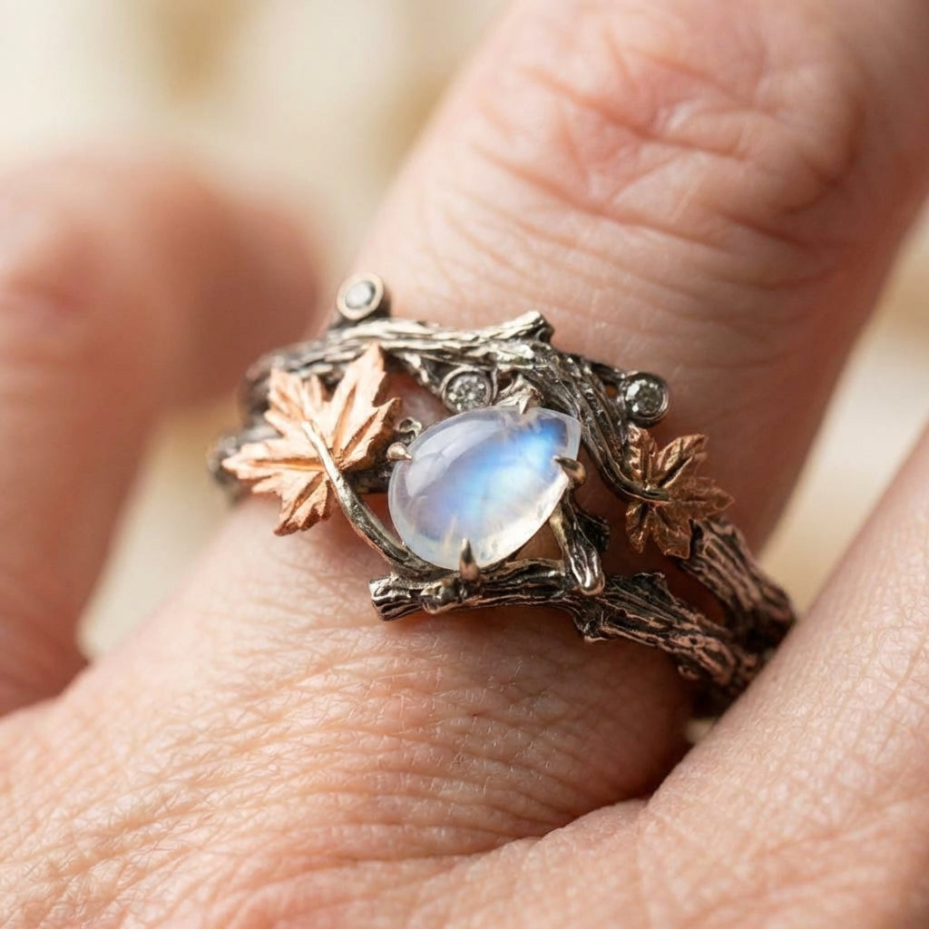 Moonstone Leaf Ring